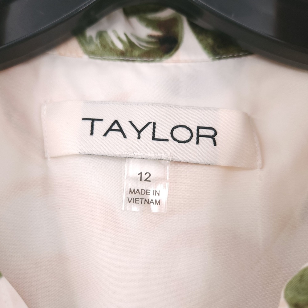 Taylor Printed Taffeta Belt Sleeveless Tropic Fit & Flare Dress Womens Size 12 - Picture 6 of 12